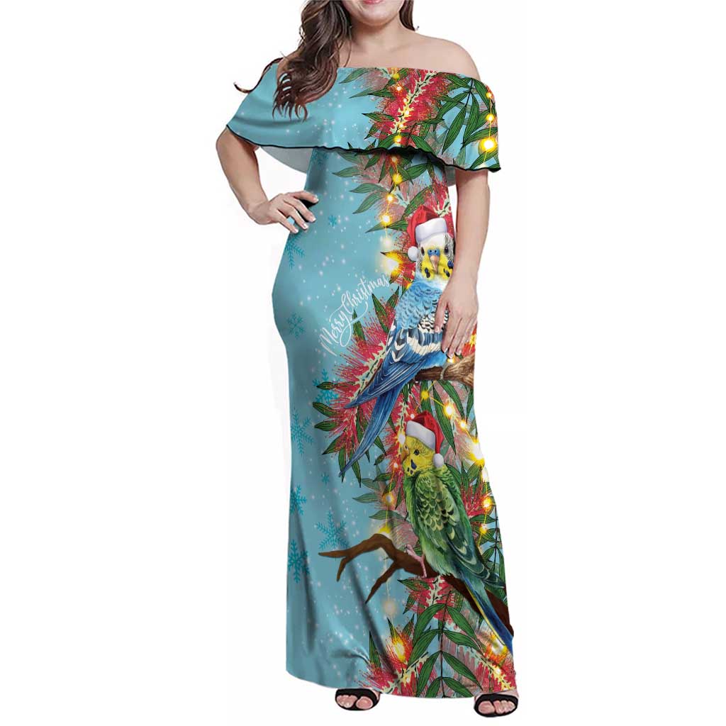 Blue Budgies on Callistemon Family Matching Off Shoulder Maxi Dress and Hawaiian Shirt Merry Christmas Aussie - Aussie Hoodie