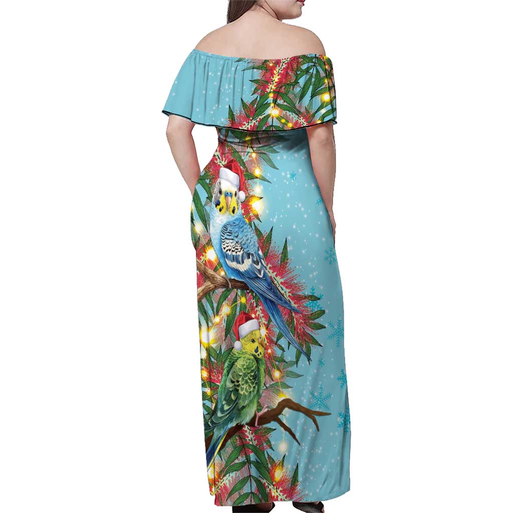 Blue Budgies on Callistemon Family Matching Off Shoulder Maxi Dress and Hawaiian Shirt Merry Christmas Aussie - Aussie Hoodie