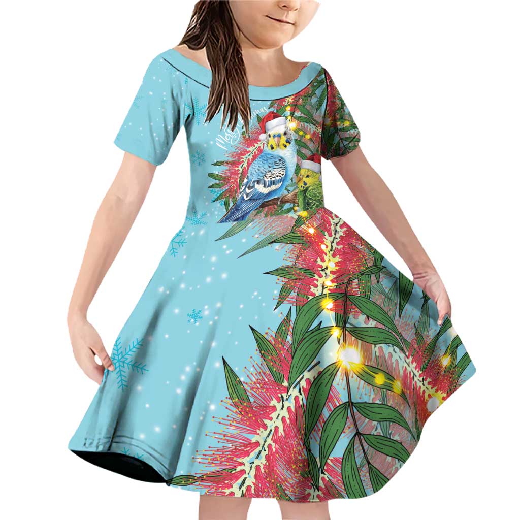 Blue Budgies on Callistemon Family Matching Off Shoulder Short Dress and Hawaiian Shirt Merry Christmas Aussie - Aussie Hoodie