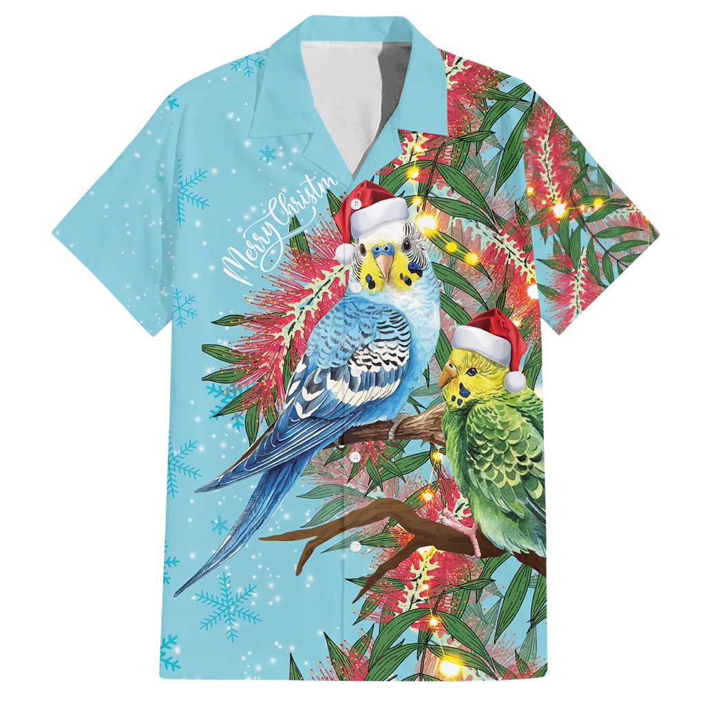Blue Budgies on Callistemon Family Matching Off Shoulder Short Dress and Hawaiian Shirt Merry Christmas Aussie - Aussie Hoodie
