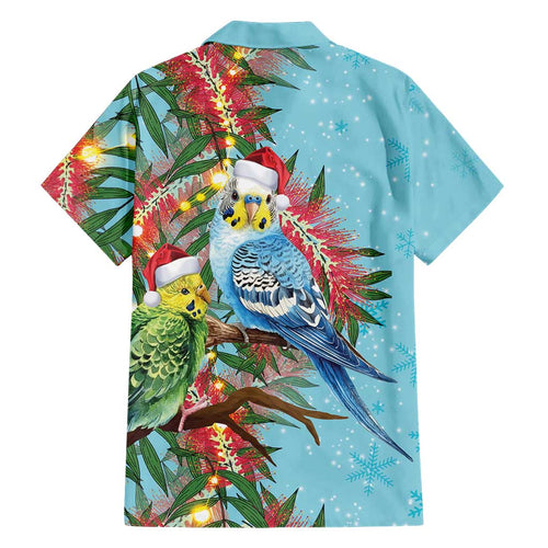 Blue Budgies on Callistemon Family Matching Off Shoulder Short Dress and Hawaiian Shirt Merry Christmas Aussie - Aussie Hoodie