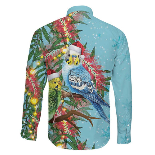 Blue Budgies on Callistemon Family Matching Off Shoulder Short Dress and Hawaiian Shirt Merry Christmas Aussie - Aussie Hoodie