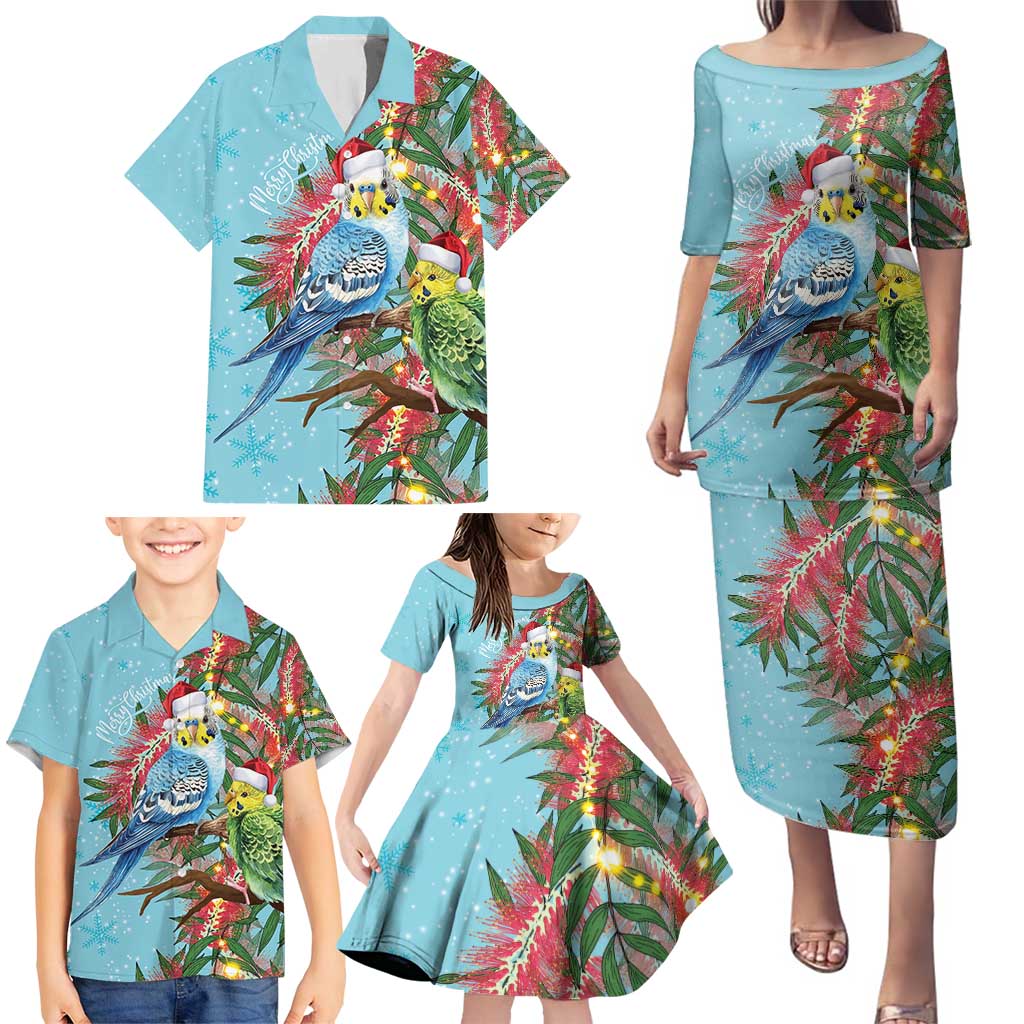 Blue Budgies on Callistemon Family Matching Puletasi and Hawaiian Shirt Merry Christmas Aussie - Aussie Hoodie