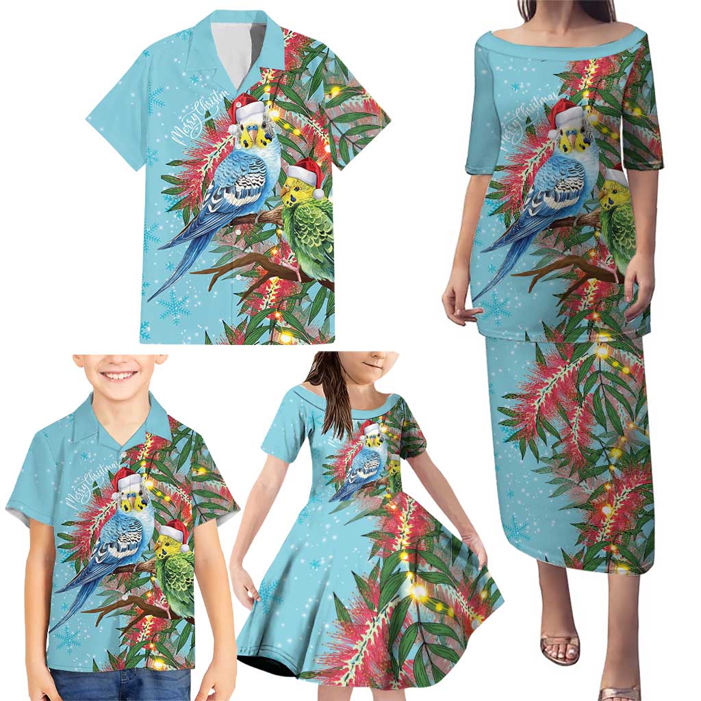Blue Budgies on Callistemon Family Matching Puletasi and Hawaiian Shirt Merry Christmas Aussie - Aussie Hoodie