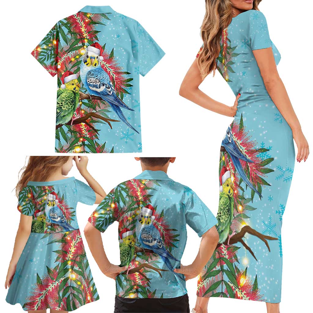 Blue Budgies on Callistemon Family Matching Short Sleeve Bodycon Dress and Hawaiian Shirt Merry Christmas Aussie - Aussie Hoodie
