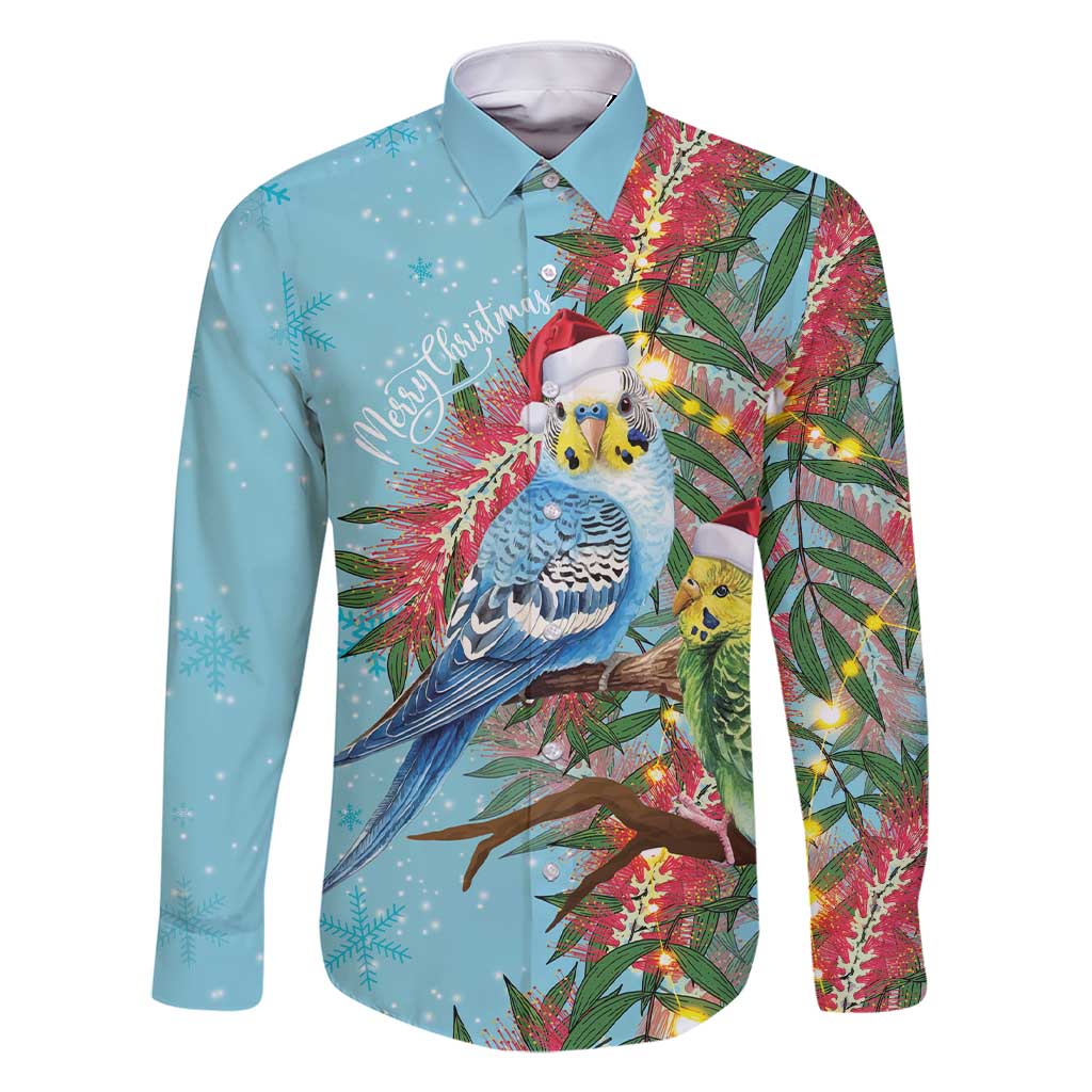 Blue Budgies on Callistemon Family Matching Short Sleeve Bodycon Dress and Hawaiian Shirt Merry Christmas Aussie - Aussie Hoodie