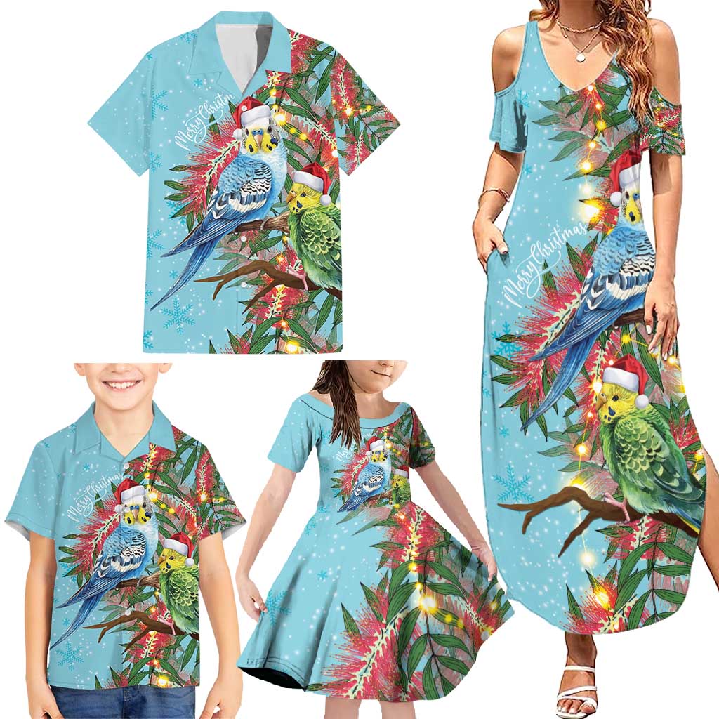 Blue Budgies on Callistemon Family Matching Summer Maxi Dress and Hawaiian Shirt Merry Christmas Aussie - Aussie Hoodie