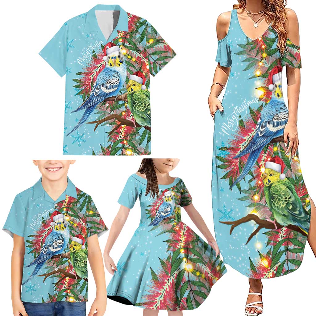 Blue Budgies on Callistemon Family Matching Summer Maxi Dress and Hawaiian Shirt Merry Christmas Aussie - Aussie Hoodie