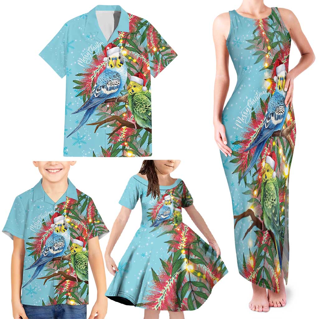 Blue Budgies on Callistemon Family Matching Tank Maxi Dress and Hawaiian Shirt Merry Christmas Aussie - Aussie Hoodie