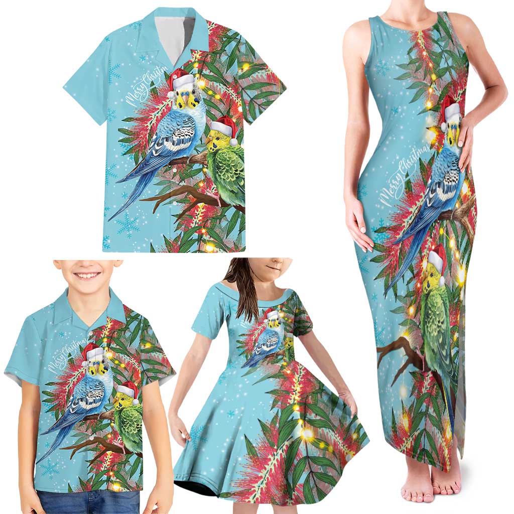 Blue Budgies on Callistemon Family Matching Tank Maxi Dress and Hawaiian Shirt Merry Christmas Aussie - Aussie Hoodie