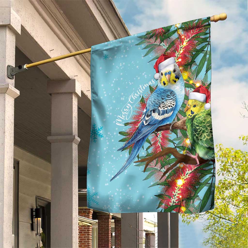 Blue Budgies on Callistemon Garden Flag Merry Christmas Aussie - Aussie Hoodie