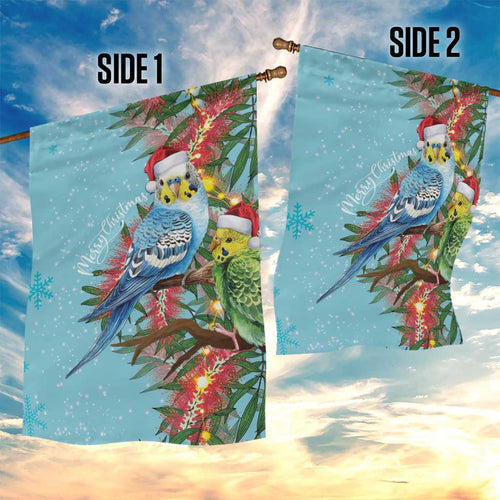 Blue Budgies on Callistemon Garden Flag Merry Christmas Aussie - Aussie Hoodie