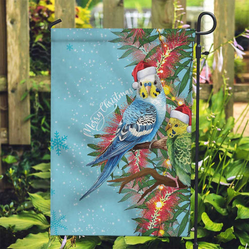 Blue Budgies on Callistemon Garden Flag Merry Christmas Aussie - Aussie Hoodie