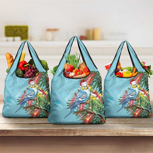 Blue Budgies on Callistemon Grocery Bag Merry Christmas Aussie - Aussie Hoodie