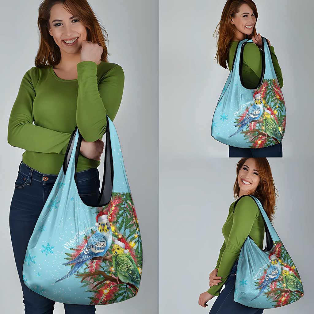 Blue Budgies on Callistemon Grocery Bag Merry Christmas Aussie - Aussie Hoodie