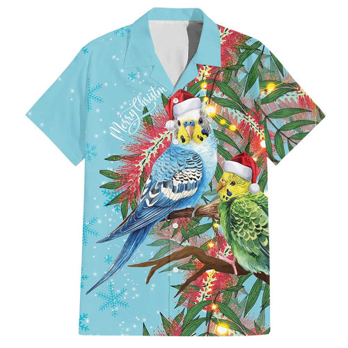 Blue Budgies on Callistemon Hawaiian Shirt Merry Christmas Aussie - Aussie Hoodie