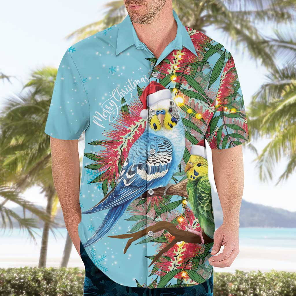 Blue Budgies on Callistemon Hawaiian Shirt Merry Christmas Aussie - Aussie Hoodie