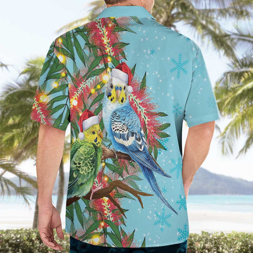 Blue Budgies on Callistemon Hawaiian Shirt Merry Christmas Aussie - Aussie Hoodie
