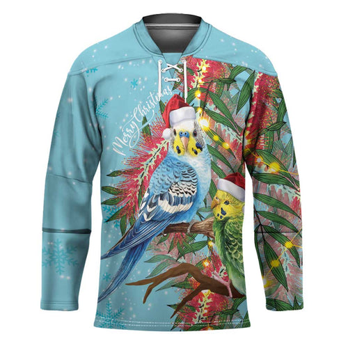 Blue Budgies on Callistemon Hockey Jersey Merry Christmas Aussie - Aussie Hoodie