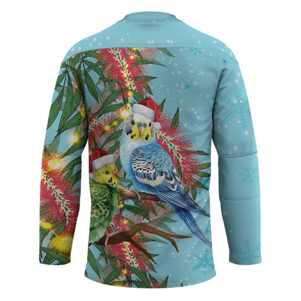 Blue Budgies on Callistemon Hockey Jersey Merry Christmas Aussie - Aussie Hoodie