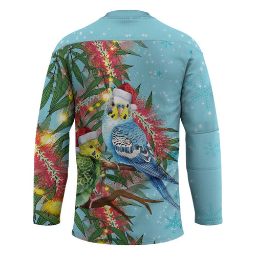 Blue Budgies on Callistemon Hockey Jersey Merry Christmas Aussie - Aussie Hoodie