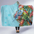 Blue Budgies on Callistemon Hooded Blanket Merry Christmas Aussie - Aussie Hoodie