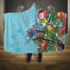 Blue Budgies on Callistemon Hooded Blanket Merry Christmas Aussie - Aussie Hoodie