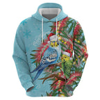 Blue Budgies on Callistemon Hoodie Merry Christmas Aussie - Aussie Hoodie