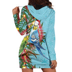 Blue Budgies on Callistemon Hoodie Dress Merry Christmas Aussie - Aussie Hoodie