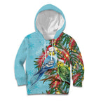 Blue Budgies on Callistemon Kid Hoodie Merry Christmas Aussie - Aussie Hoodie