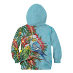 Blue Budgies on Callistemon Kid Hoodie Merry Christmas Aussie - Aussie Hoodie