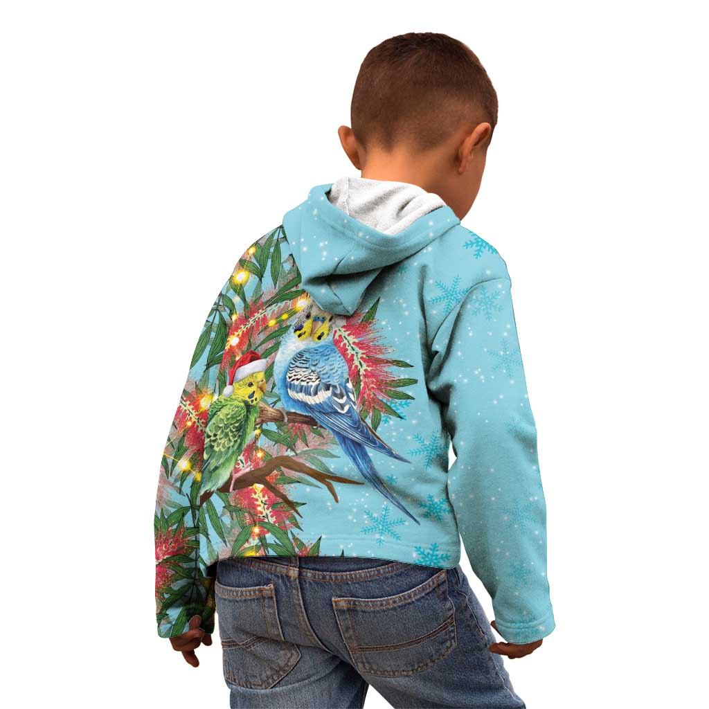 Blue Budgies on Callistemon Kid Hoodie Merry Christmas Aussie - Aussie Hoodie