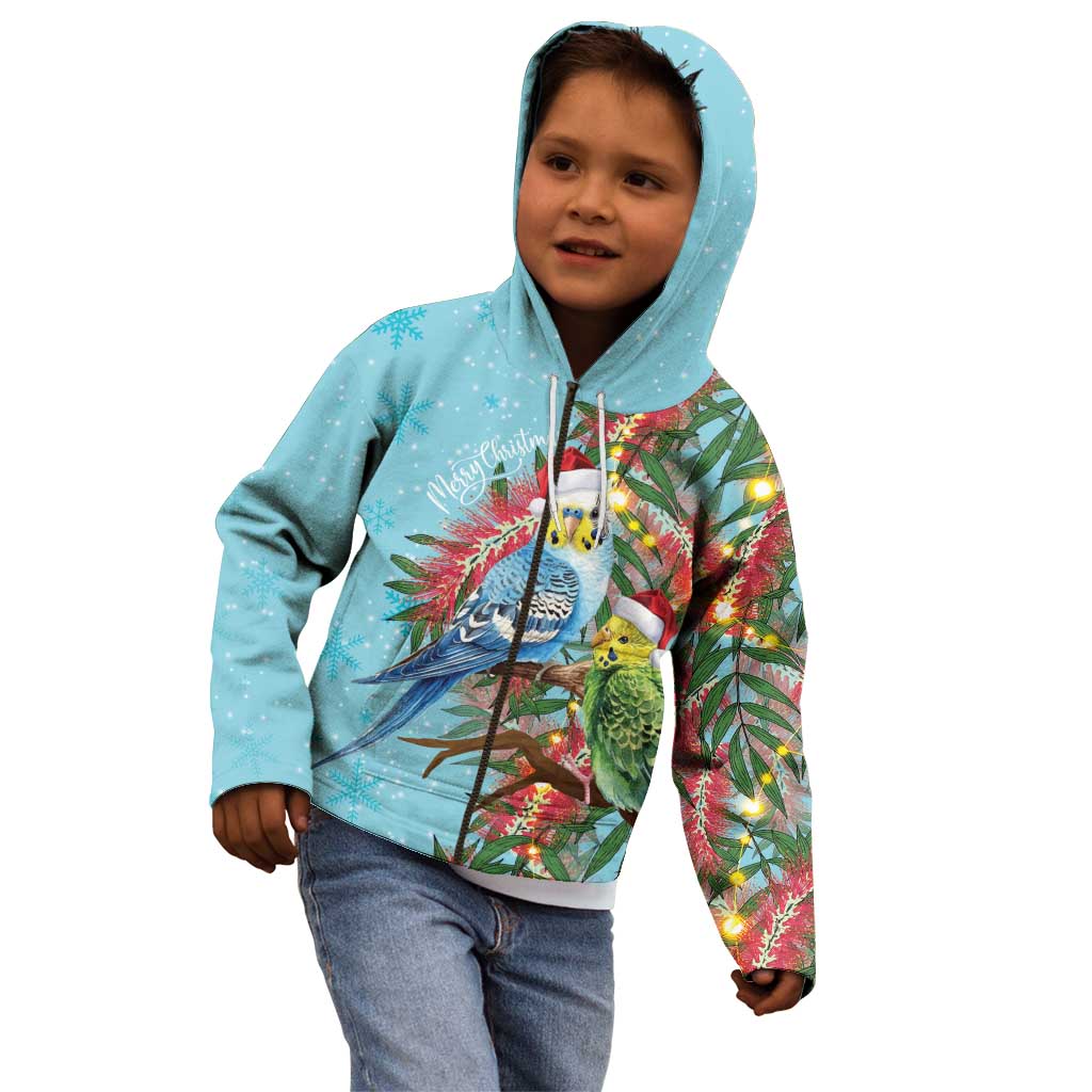 Blue Budgies on Callistemon Kid Hoodie Merry Christmas Aussie - Aussie Hoodie