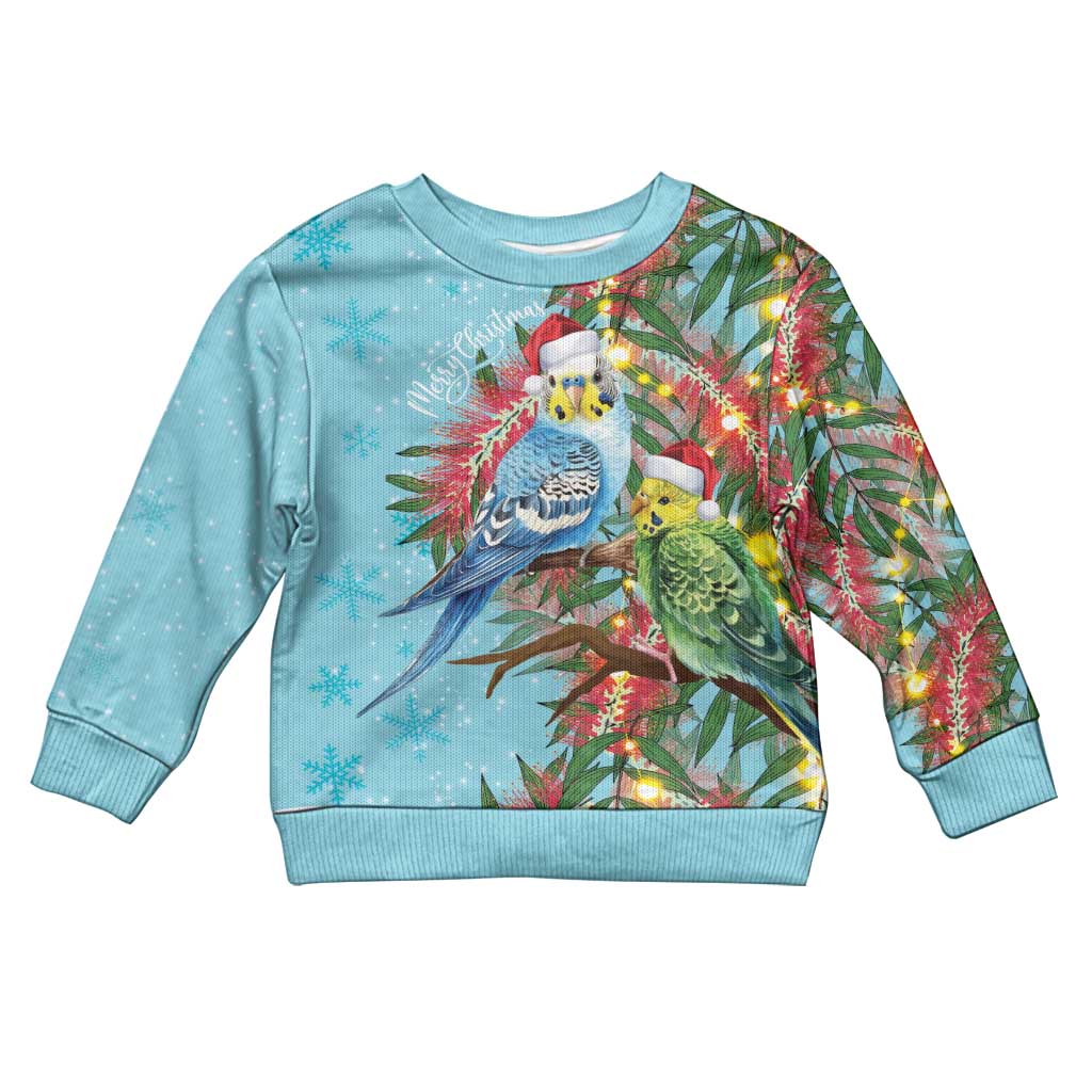 Blue Budgies on Callistemon Kid Ugly Christmas Sweater Merry Christmas Aussie - Aussie Hoodie