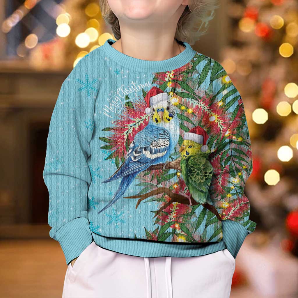 Blue Budgies on Callistemon Kid Ugly Christmas Sweater Merry Christmas Aussie - Aussie Hoodie