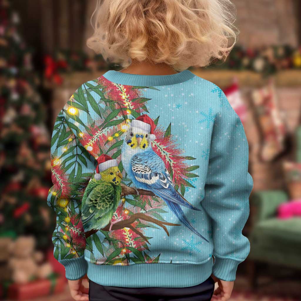 Blue Budgies on Callistemon Kid Ugly Christmas Sweater Merry Christmas Aussie - Aussie Hoodie
