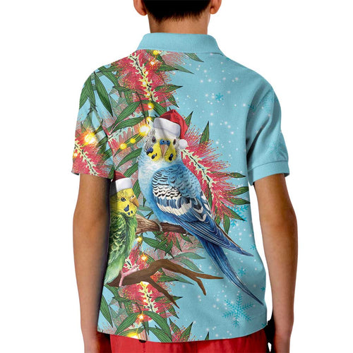 Blue Budgies on Callistemon Kid Polo Shirt Merry Christmas Aussie - Aussie Hoodie