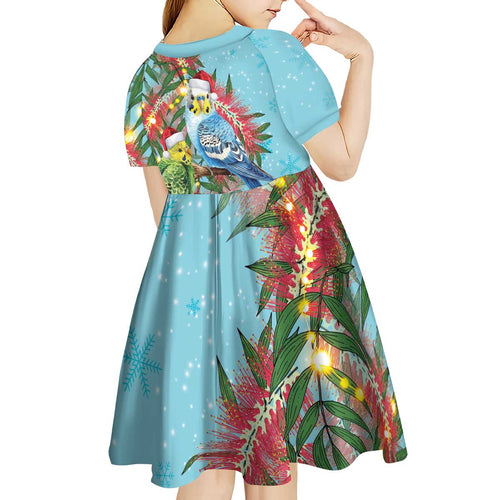 Blue Budgies on Callistemon Kid Short Sleeve Dress Merry Christmas Aussie - Aussie Hoodie