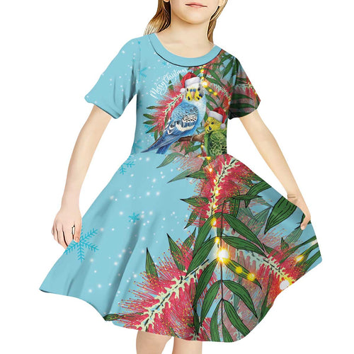 Blue Budgies on Callistemon Kid Short Sleeve Dress Merry Christmas Aussie - Aussie Hoodie