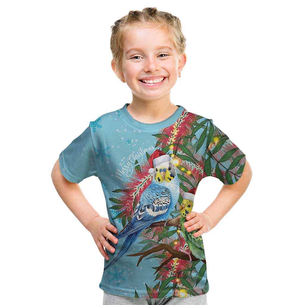 Blue Budgies on Callistemon Kid T Shirt Merry Christmas Aussie - Aussie Hoodie