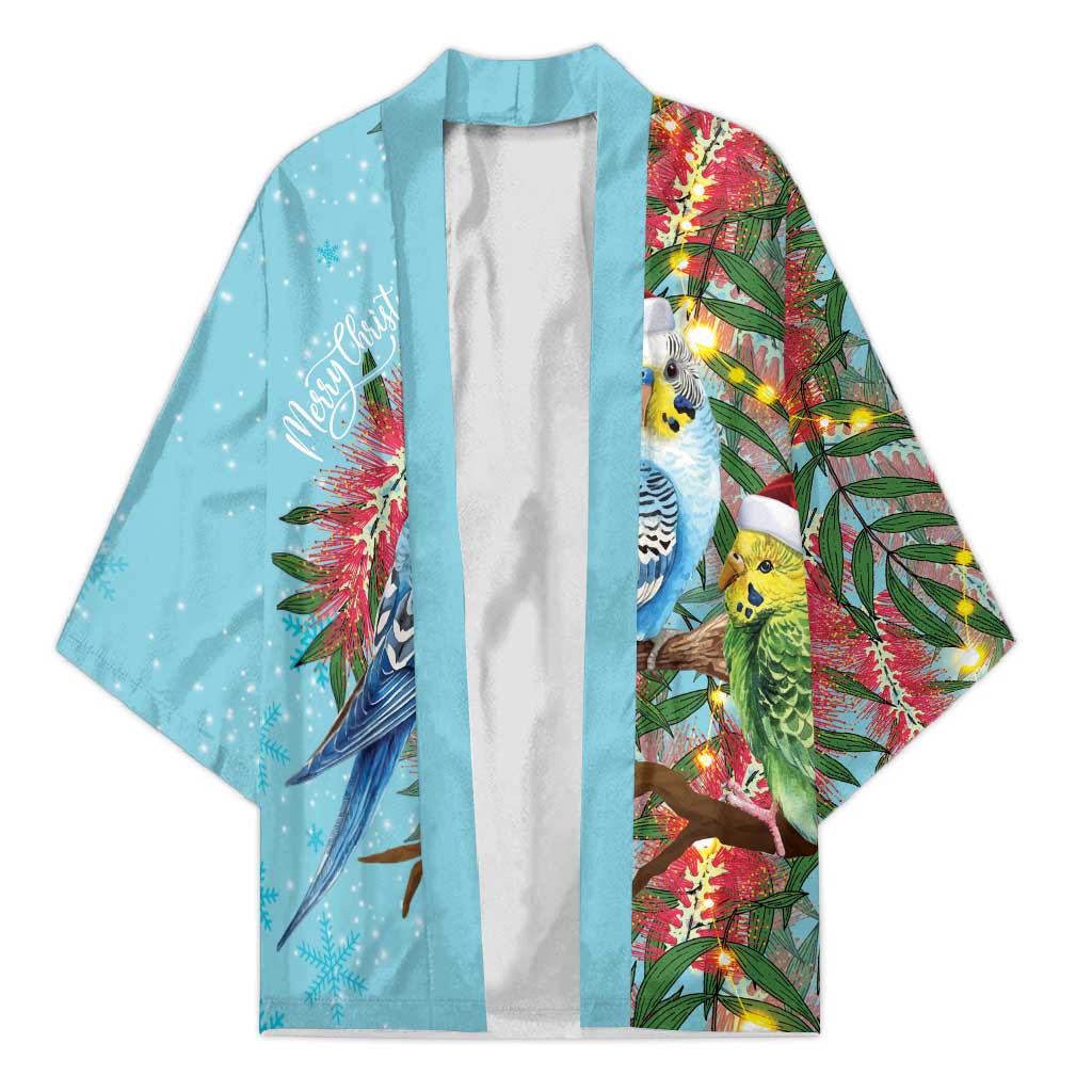Blue Budgies on Callistemon Kimono Merry Christmas Aussie - Aussie Hoodie