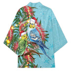 Blue Budgies on Callistemon Kimono Merry Christmas Aussie - Aussie Hoodie