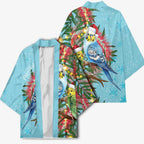 Blue Budgies on Callistemon Kimono Merry Christmas Aussie - Aussie Hoodie