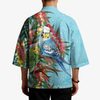 Blue Budgies on Callistemon Kimono Merry Christmas Aussie - Aussie Hoodie