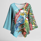 Blue Budgies on Callistemon Kimono Sleeve Blouse Merry Christmas Aussie - Aussie Hoodie