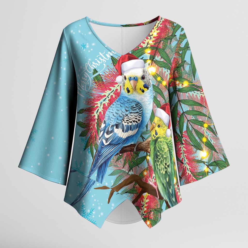 Blue Budgies on Callistemon Kimono Sleeve Blouse Merry Christmas Aussie - Aussie Hoodie