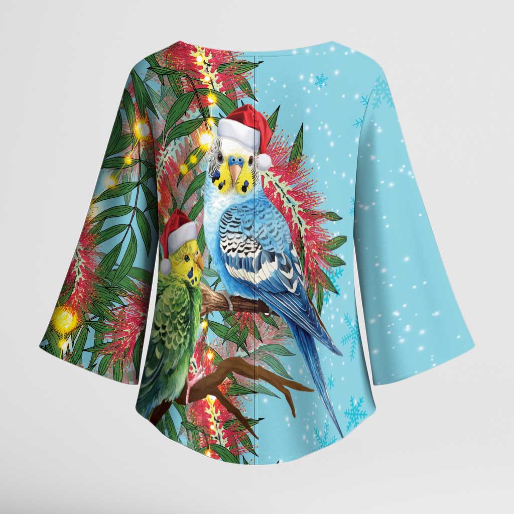 Blue Budgies on Callistemon Kimono Sleeve Blouse Merry Christmas Aussie - Aussie Hoodie