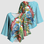 Blue Budgies on Callistemon Kimono Sleeve Blouse Merry Christmas Aussie - Aussie Hoodie