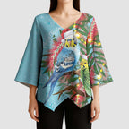 Blue Budgies on Callistemon Kimono Sleeve Blouse Merry Christmas Aussie - Aussie Hoodie