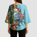 Blue Budgies on Callistemon Kimono Sleeve Blouse Merry Christmas Aussie - Aussie Hoodie
